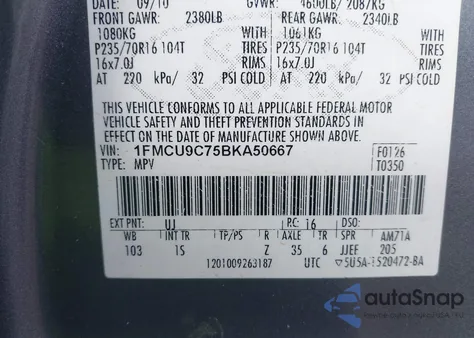 2011 Ford Escape Xls z USA, uszkodzony, nr VIN 1FMCU9C75BKA50667